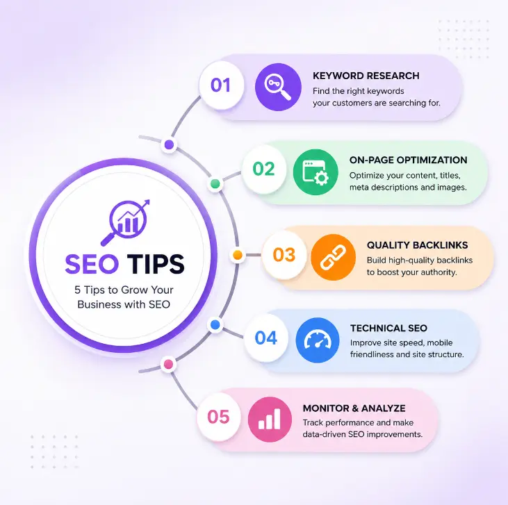 Services SEO professionnels incluant l'audit SEO, l'optimisation technique, le référencement naturel et l'amélioration du positionnement sur Google