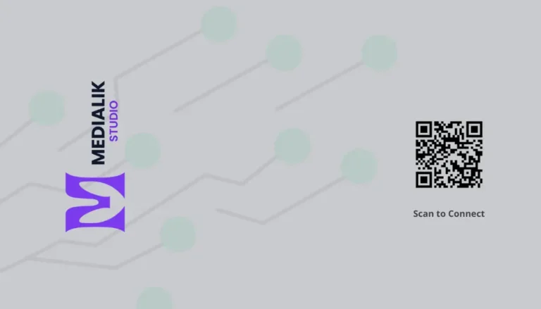 QR Code d'une carte de visite NFC permettant d'accéder instantanément aux coordonnées, au site web et aux services de Medialik Studio.