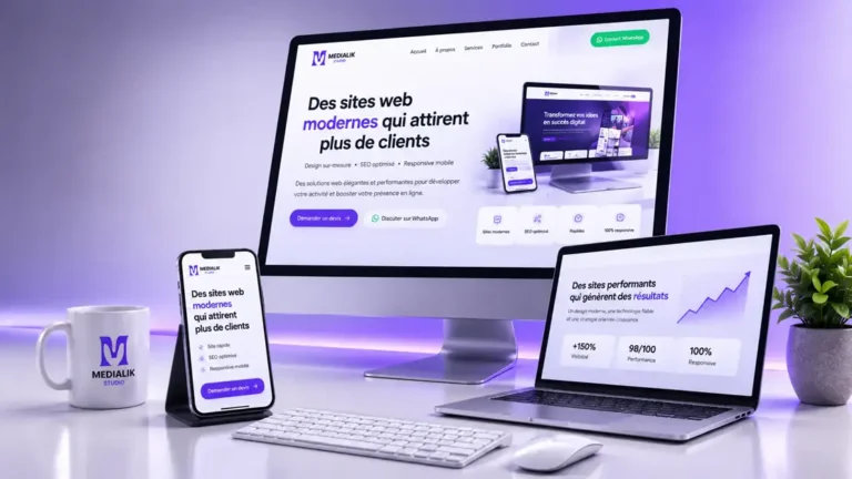 Services numériques professionnels comprenant création de site vitrine, boutique en ligne, référencement SEO, carte de visite NFC et systèmes de réservation.